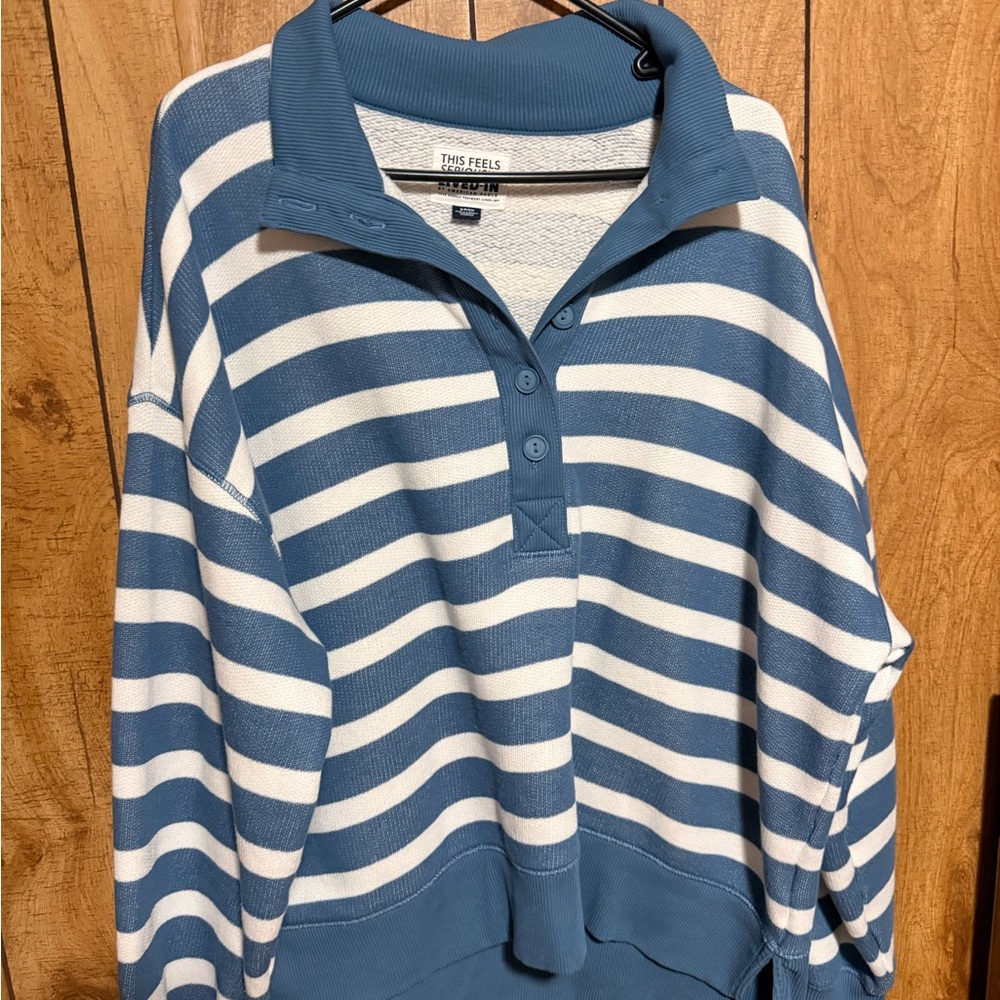 American Eagle Outfitters Blue and White Striped Cowl Sweater